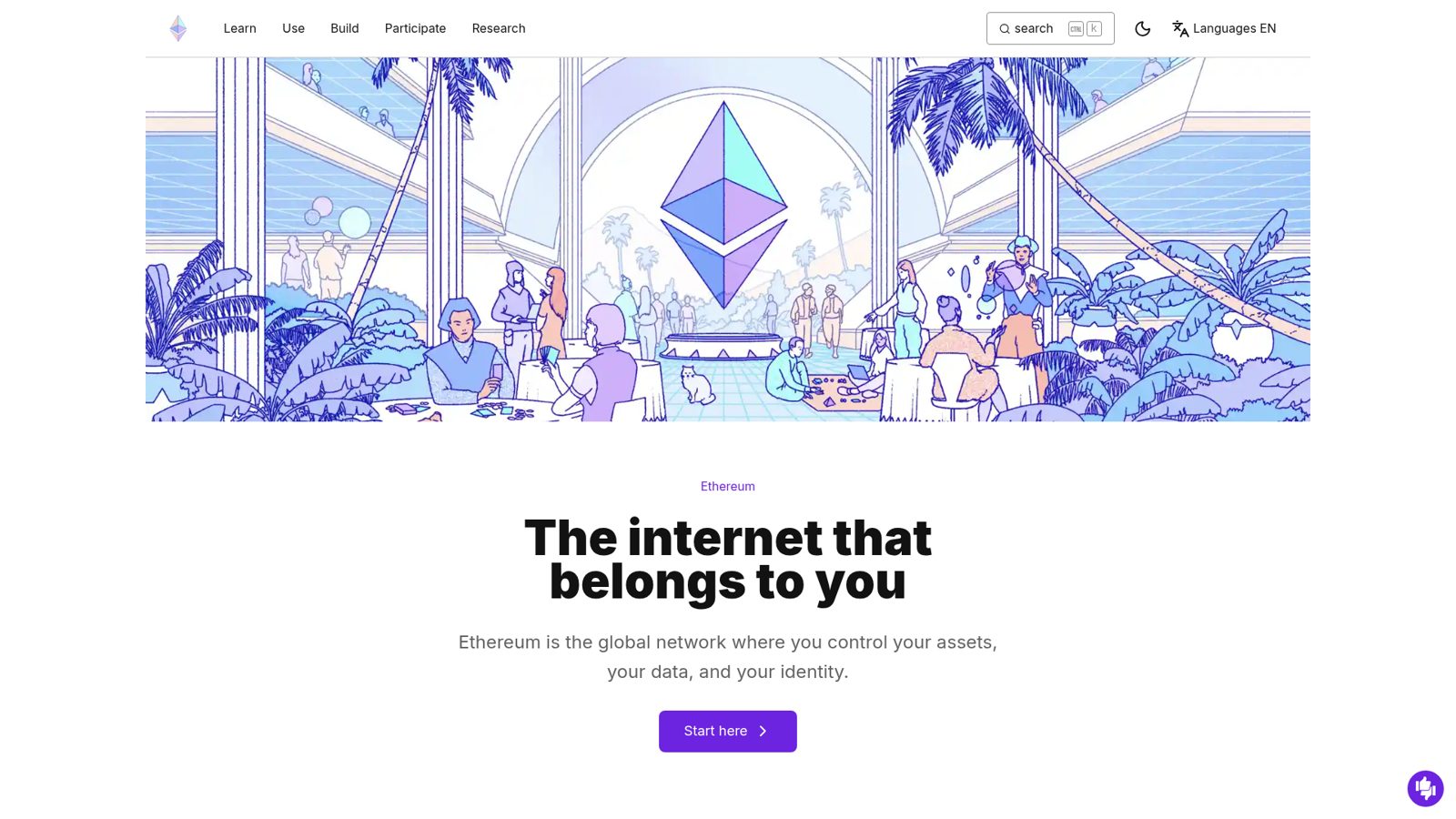 Screenshot of the official Ethereum.org website homepage