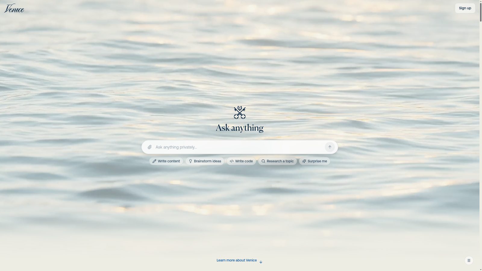 Screenshot of the Venice AI official website homepage